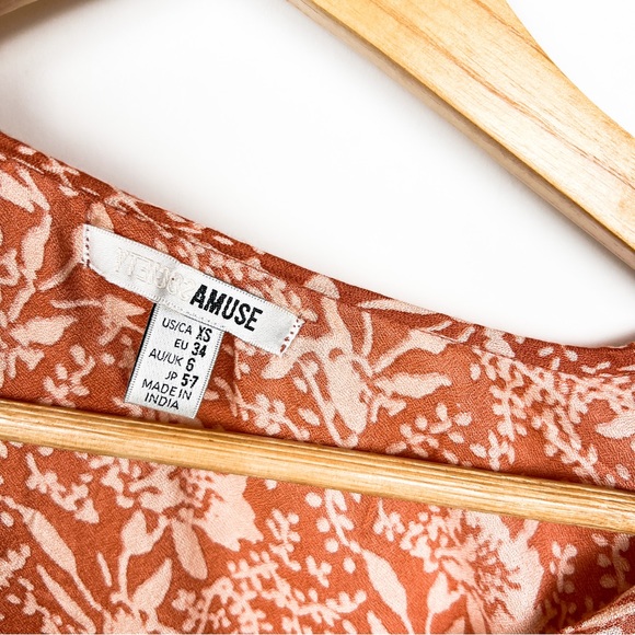 Amuse Society tassel floral boho puff sleeve tunic mini dress size xs - Picture 4 of 7